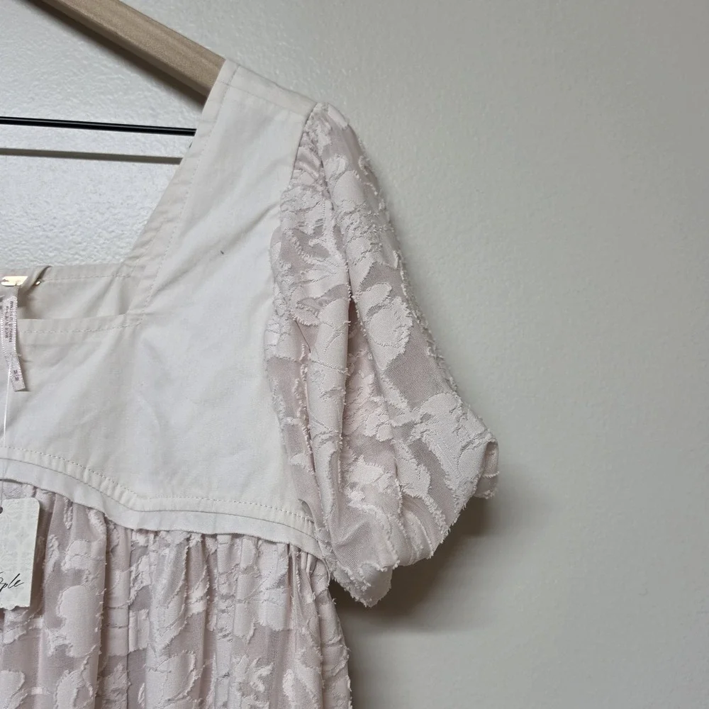Free People Sunrise to Sunset Top M Pink Floral Burnout Babydoll Puff Sleeve
